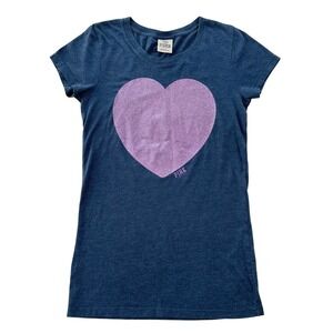 Victoria's Secret Pink Womens T Shirt Blue Glitter Heart Hope Graphic Tee Top